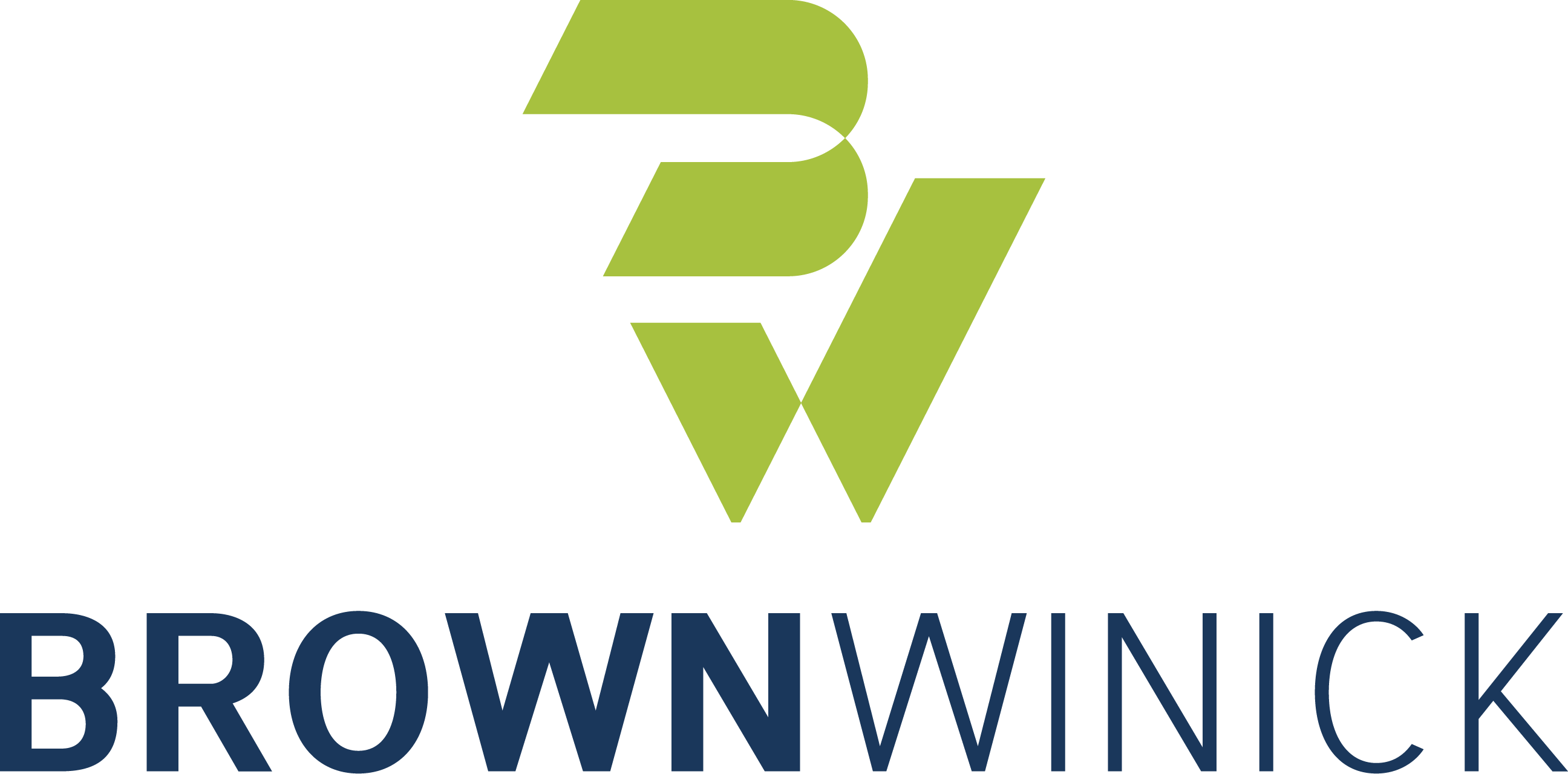BrownWinick Brand_Center Stacked Logo BW Navy + Green_Digital